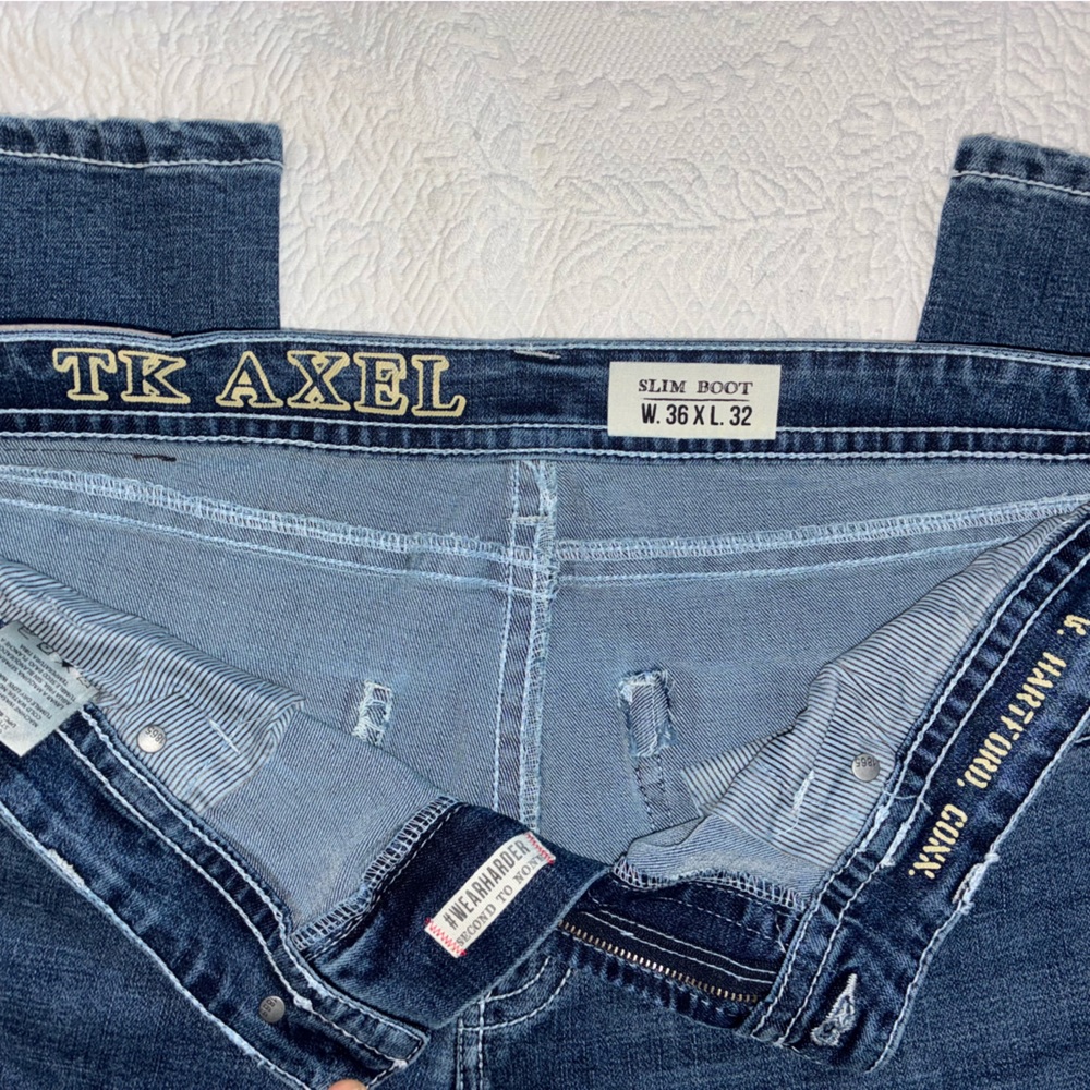 NWOT Men's TK Axel Nantckt Slim Bootcut Denim Jeans Size 36x32 - Picture 13 of 16